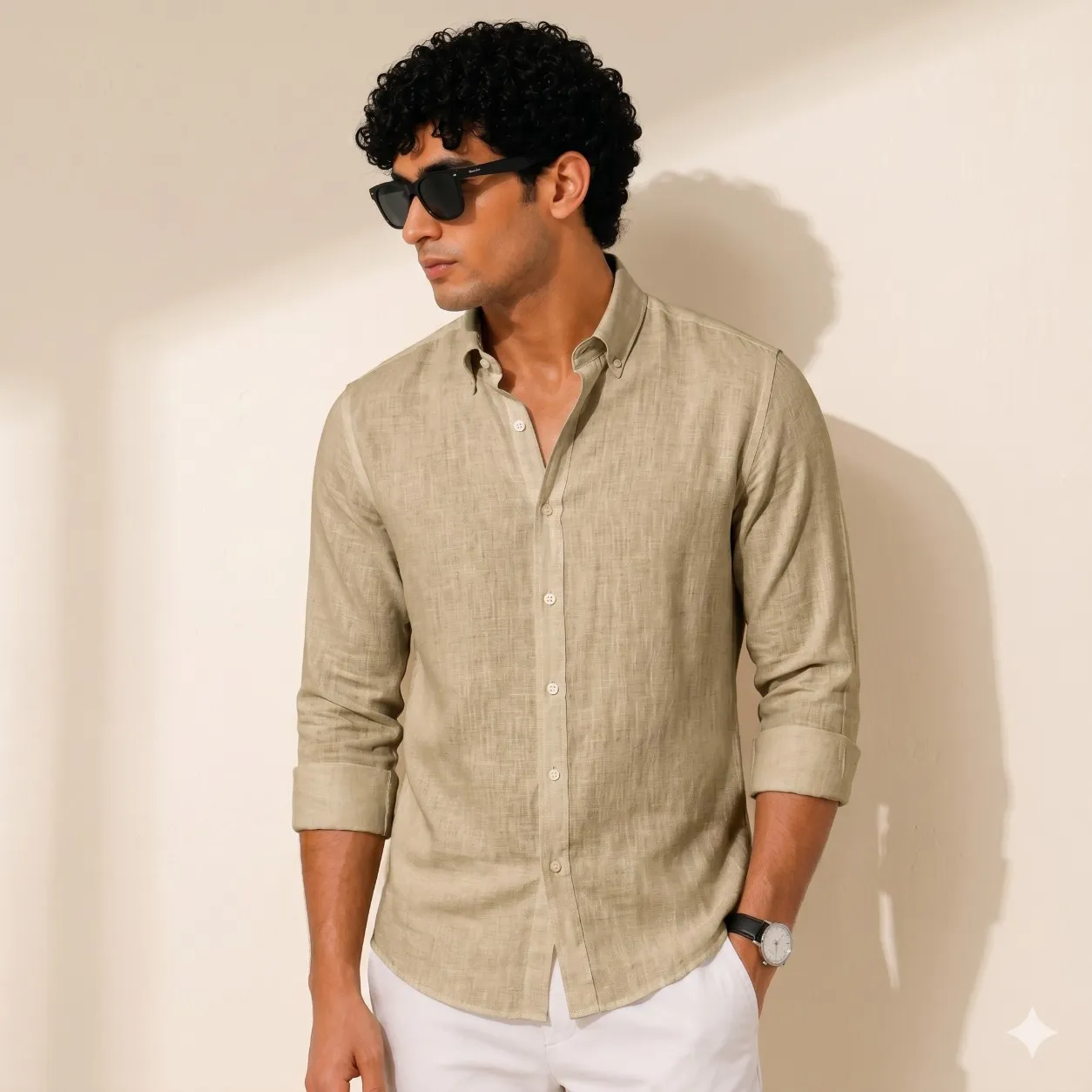 ADVIKEN Premium Sand Beige Cotton Linen Shirt