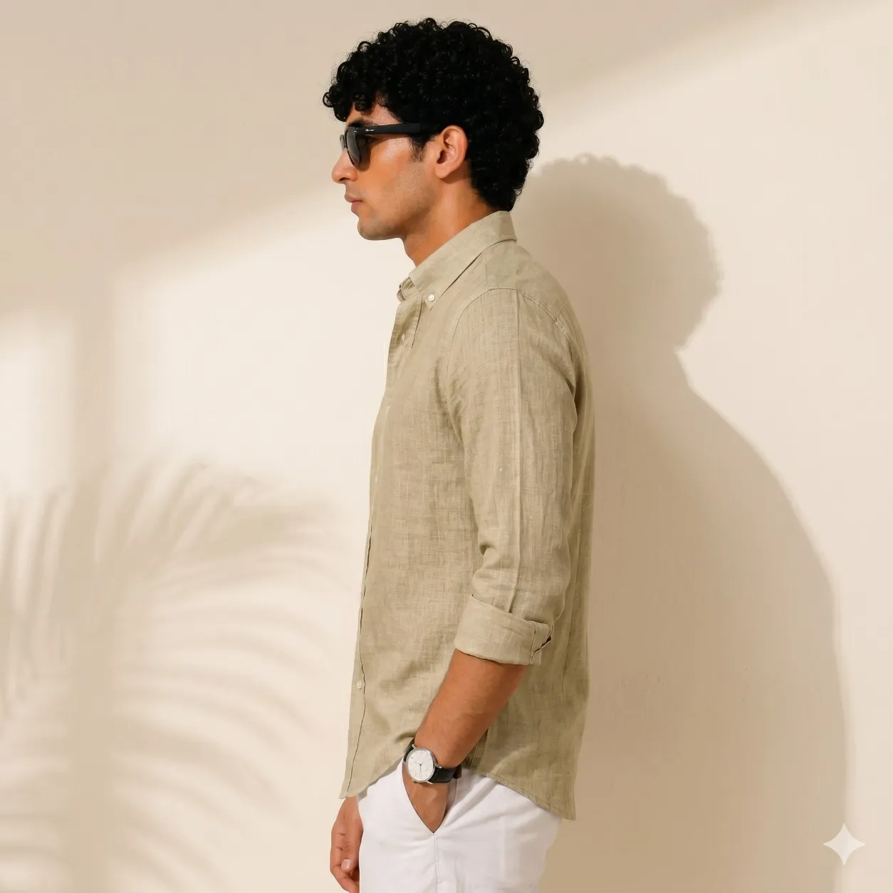 ADVIKEN Premium Sand Beige Cotton Linen Shirt - alternate view