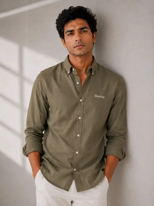 Mens Premium Olive Green Shirt Cotton Blend Shirt for Men Stylish Regular Fit