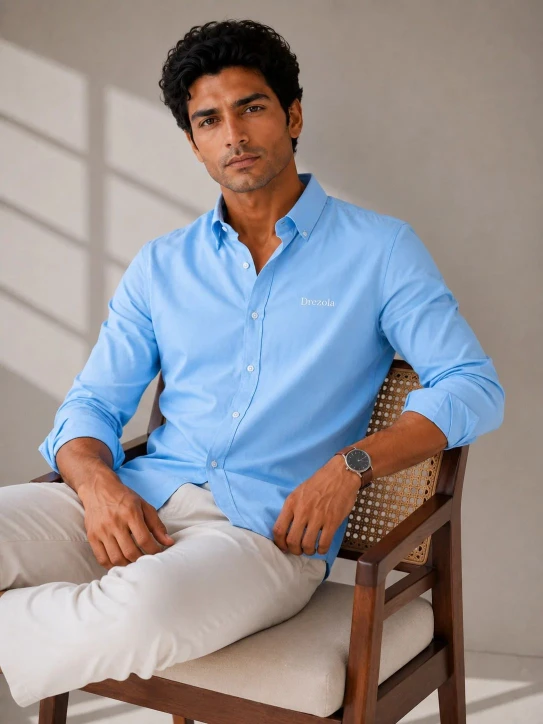 MEN SKY BLUE CASUAL SHIRT PREMIUM COTTON BLEND SHIRT FOR MEN - Image 3