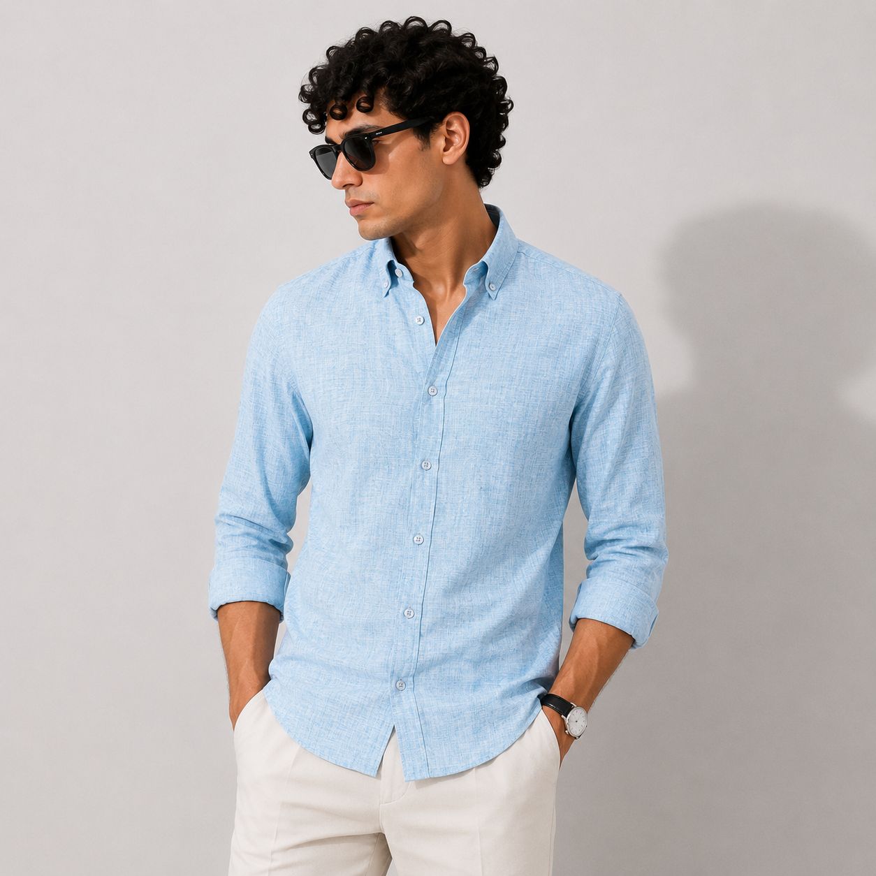 ADVIKEN PREMIUM SKY MIST BLUE COTTON LINEN SHIRT - Image 3