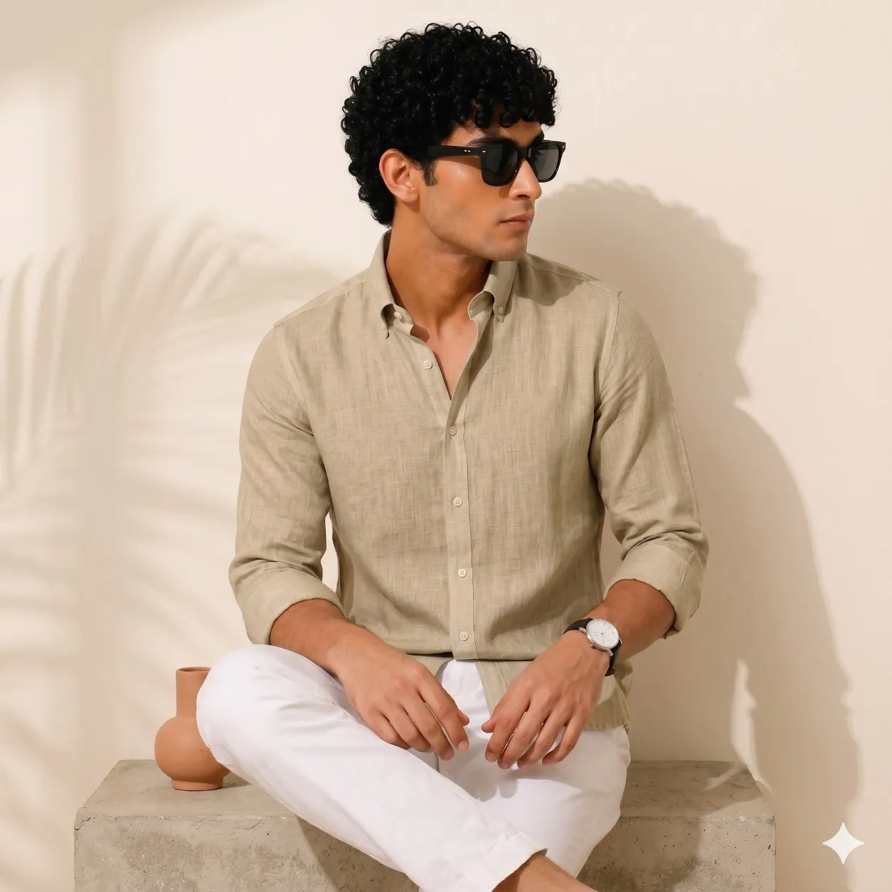 ADVIKEN PREMIUM SAND BEIGE COTTON LINEN SHIRT - Image 3