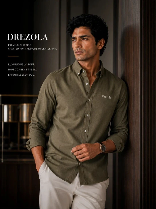 MENS PREMIUM OLIVE GREEN SHIRT COTTON BLEND SHIRT FOR MEN STYLISH REGULAR FIT - Image 4