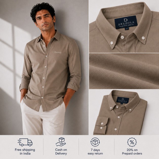 ADVIKEN MEN BEIGE CASUAL SHIRT PREMIUM COTTON BLEND SHIRT FOR MEN - Image 4