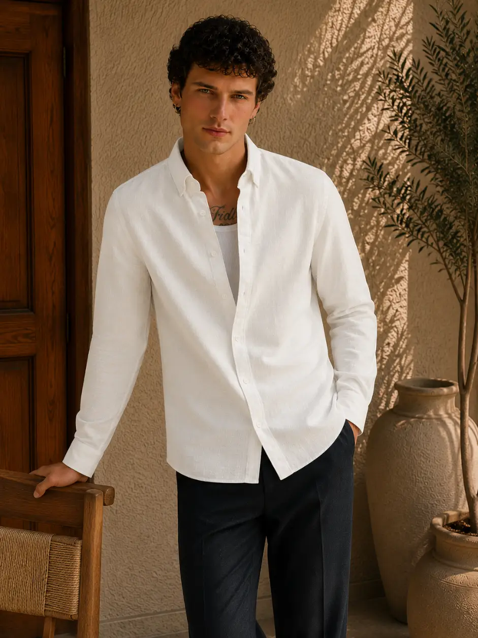 ADVIKEN PREMIUM IVORY WHITE COTTON LINEN SHIRT - Image 3